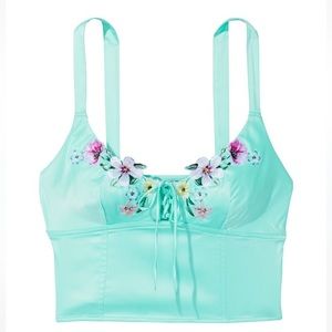 Victorias Secret Floral Embroidered Satin Crop Top Brand New